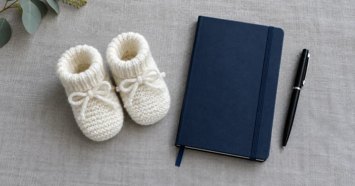 Baby booties beside an appointment notebook